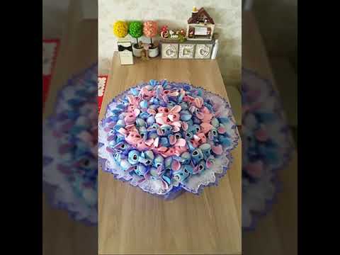 史迪奇Disney Stitch Handmade craft scrap Popup 卡通花束，畢業graduate，生日birthday，手工情人節Valentine，禮物Gift